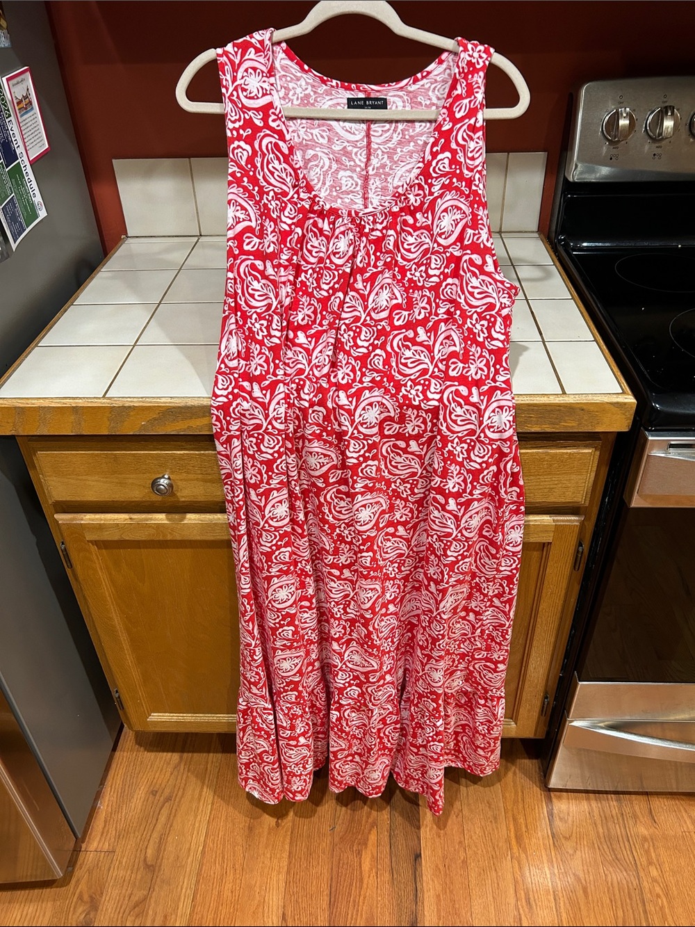 Lane Bryant Red and White Paisley Sleeveless Maxi Dress